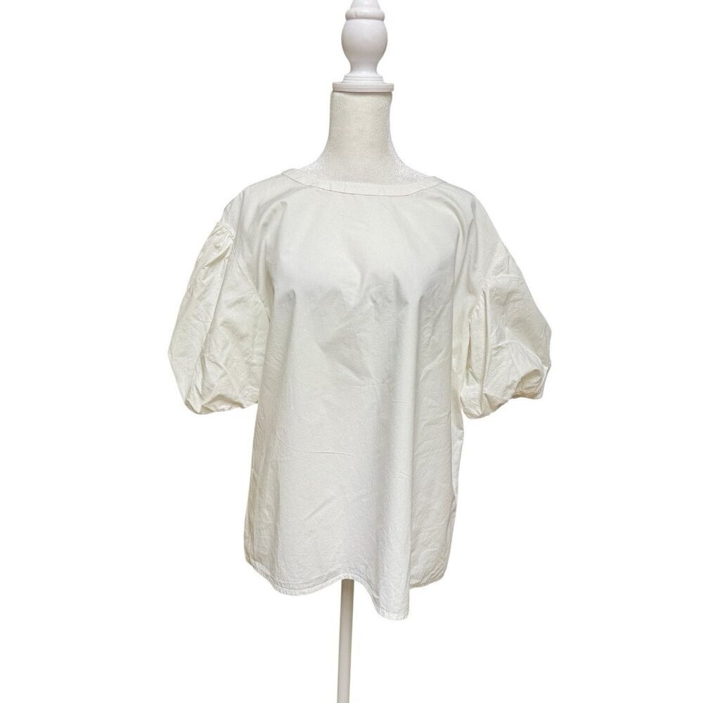 Olivia James White Puff Sleeve 100% Cotton Blouse L - Picture 2 of 5